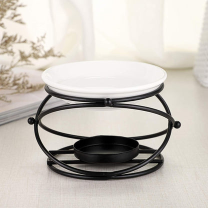 JuxYes European Metal Oil Burner Wax Warmer, Delicate Romantic Ceramic Tealight Candle Holder Oil Burner, Fragrance Warmer Aromatherapy Wax Candle Tart Burner Warmer Diffuser for Home Bedroom Décor