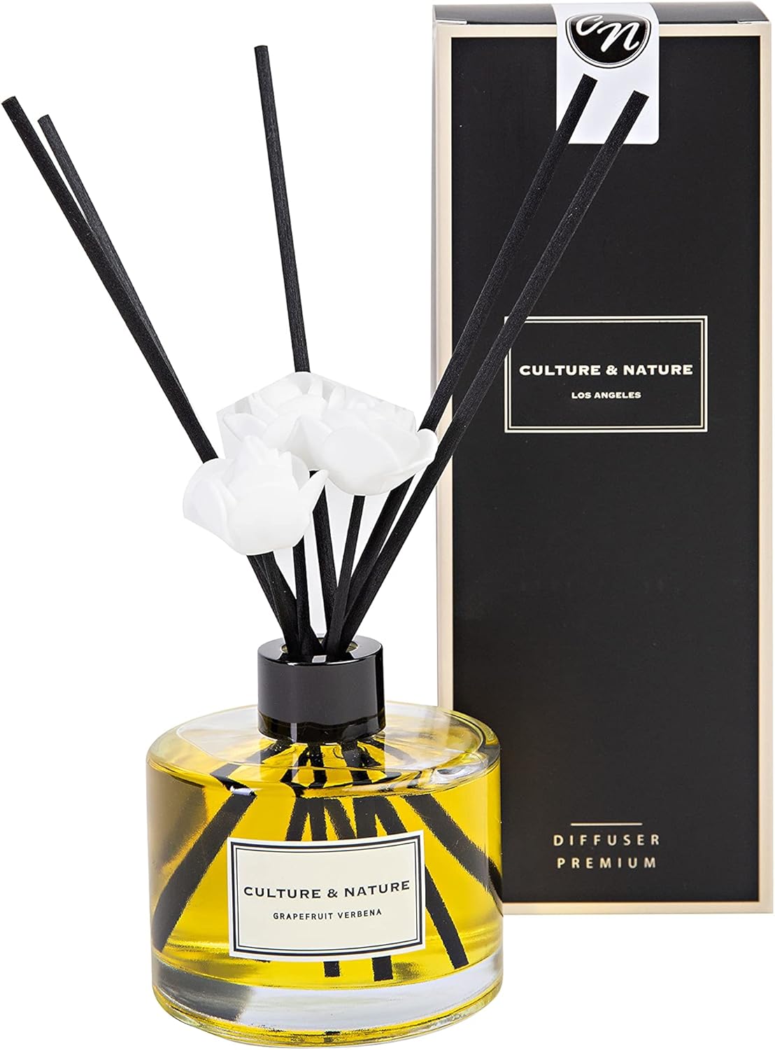 CULTURE & NATURE Reed Diffuser Set 6.7oz (200ml) Clean Cotton Scented Diffuser with Sticks Home Fragrance Reed Diffuser for Bathroom Shelf Decor