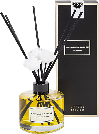 CULTURE & NATURE Reed Diffuser Set 6.7oz (200ml) Clean Cotton Scented Diffuser with Sticks Home Fragrance Reed Diffuser for Bathroom Shelf Decor