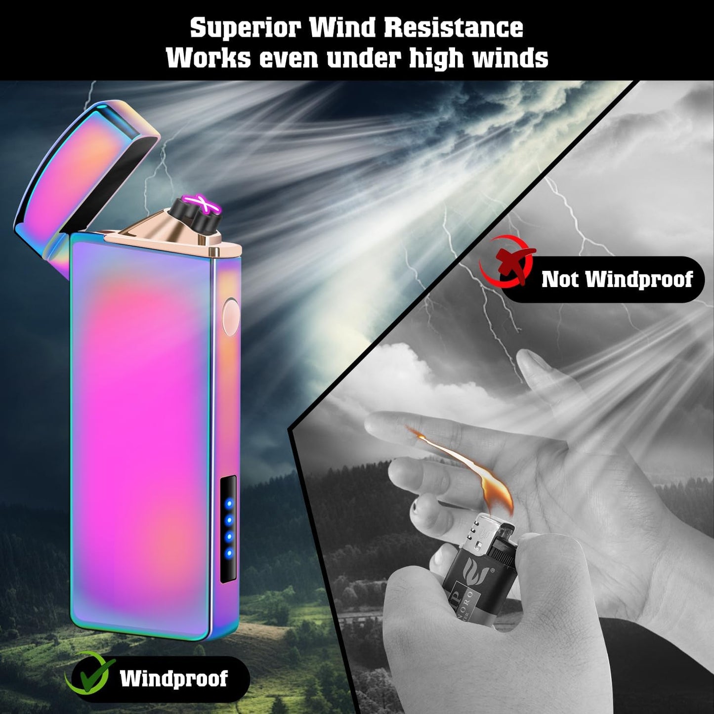 LcFun Electric USB Rechargeable Lighter, Windproof Plasma Dual Arc Lighter with LED Battery Indication, Electronic Flameless Cool Lighters Gifts for Men Fathers Husband (Black Dragon)