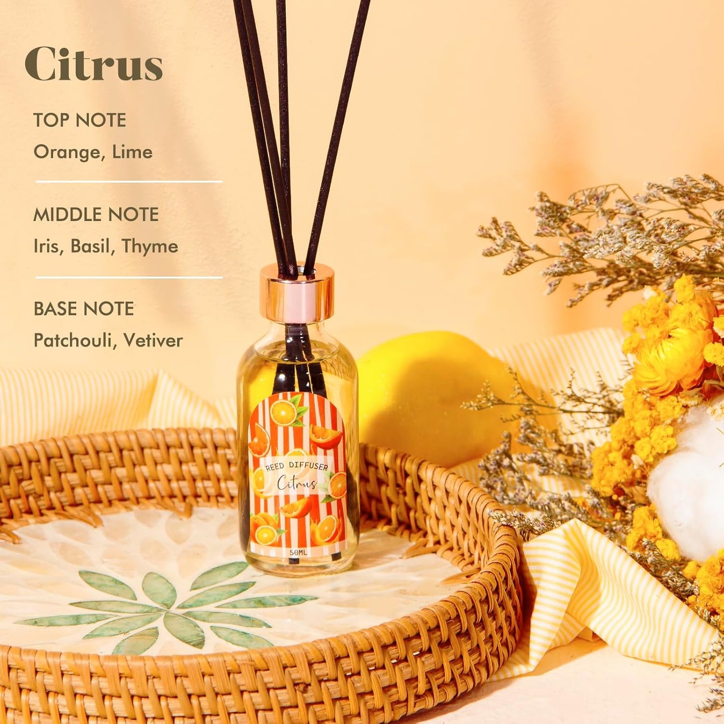 Reed Diffuser Set of 3 Pack, Linen Vanilla Citrus Scented Oil Diffuser with 15 Sticks, Reed Diffusers for Home, Bathroom Air Freshener, 1.7 Fl.oz Each, Total 5.1 Oz