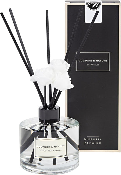 CULTURE & NATURE Reed Diffuser Set 6.7oz (200ml) Clean Cotton Scented Diffuser with Sticks Home Fragrance Reed Diffuser for Bathroom Shelf Decor