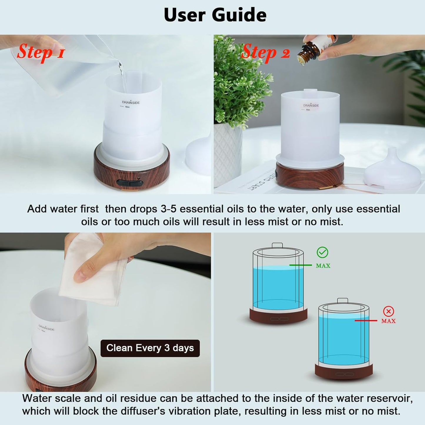 EQUSUPRO Essential Oil Diffuser 150ml Metal Aromatherapy Oil Diffuser Ultrasonic Cool Mist Diffuser with Auto Shut-Off Protection,7 Colors Changed LED for Home Office SPA Yoga