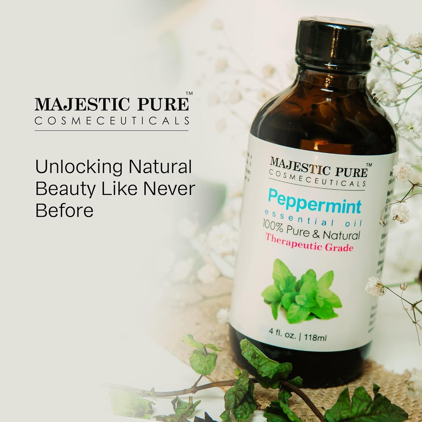 MAJESTIC PURE Peppermint Essential Oil | 100% Pure and Natural Peppermint Oil | Premium Grade Essential Oils for Hair Care, Home Diffusers, Skin, Aromatherapy, Massage and Humidifiers | 4 Fl Oz