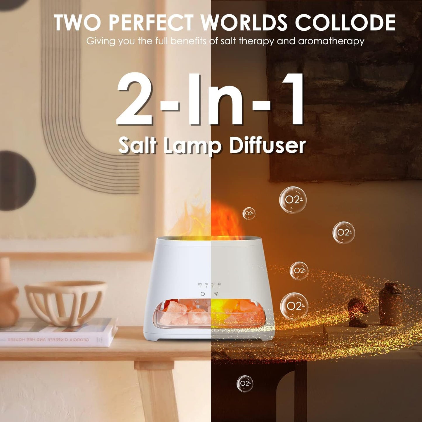 SALKING 2-in-1 Ultrasonic Essential Oil Diffuser & Himalayan Salt Lamp, Aromatherapy Diffuser Cool Mist Humidifier with Auto Off Function, 100% Pure Himalayan Pink Salt Rock, 150ml (Wooden Grain)