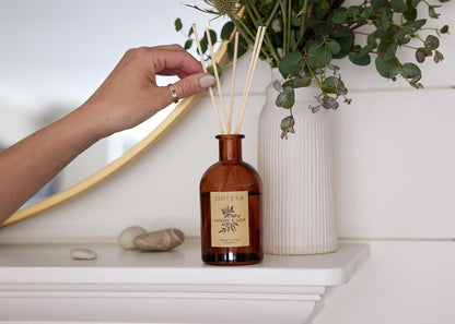 Jasmine & Lily Reed Diffuser | Includes All Natural Essential Oil & 8 Rattan Scent Sticks | Reed Diffuser Set for Bathroom | Reed Diffusers for Home | Long Lasting Home Fragrance in Amber Glass - 5.75oz