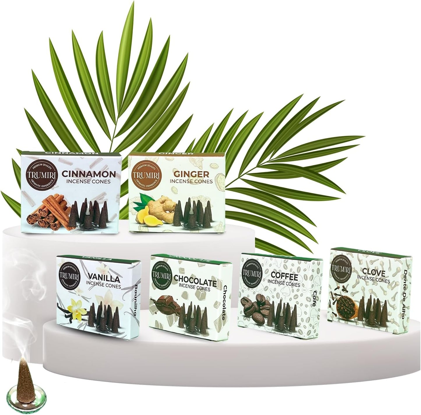 Trumiri Woody Incense Cones - Variety Pack - Total 60 Cone Incense (6 Scents x 10 Conos) - White Sage, Palo Santo, Dragons Blood, Sandalwood - Inscents-Cones Scented - Insense Cones - Incent Cone