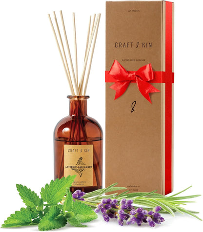 Jasmine & Lily Reed Diffuser | Includes All Natural Essential Oil & 8 Rattan Scent Sticks | Reed Diffuser Set for Bathroom | Reed Diffusers for Home | Long Lasting Home Fragrance in Amber Glass - 5.75oz