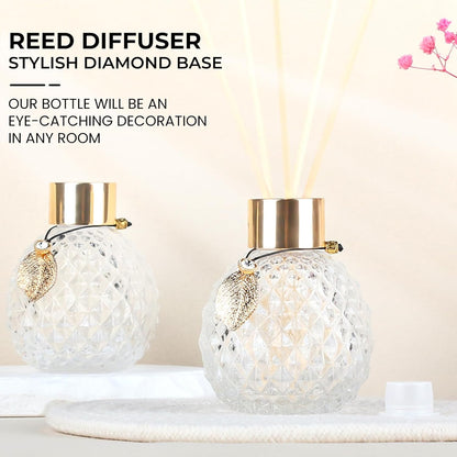 Trifolic Reed Diffuser Set with Metal Golden Decoration, 3.5-4.2oz Empty Reed Diffuser Bottles with 20Pcs Reed Diffuser Sticks, Unique Design Bottles for Home and Office