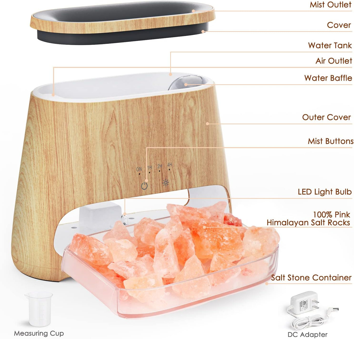 SALKING 2-in-1 Ultrasonic Essential Oil Diffuser & Himalayan Salt Lamp, Aromatherapy Diffuser Cool Mist Humidifier with Auto Off Function, 100% Pure Himalayan Pink Salt Rock, 150ml (Wooden Grain)