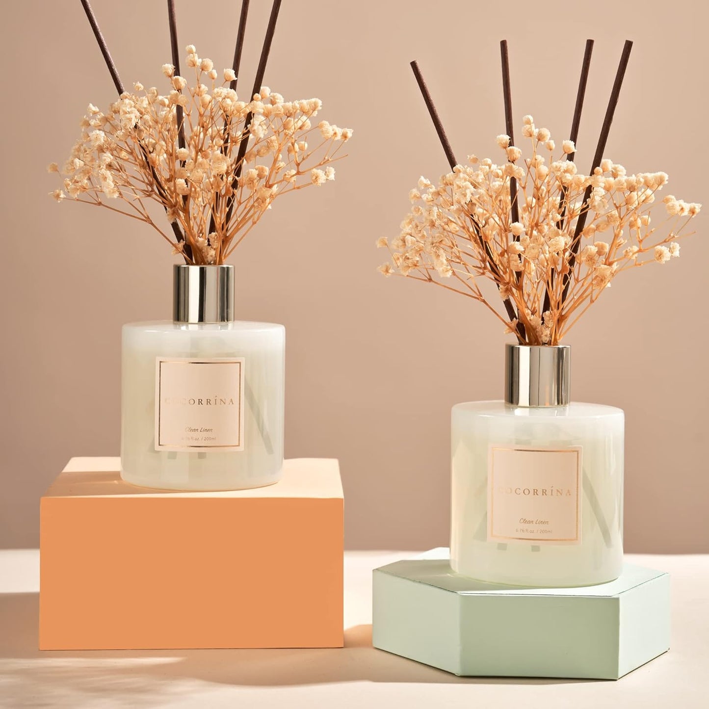 COCORRÍNA Reed Diffuser Set, Clean Linen Scented Diffuser with Sticks Home Fragrance Reed Diffuser for Bathroom Shelf Decor