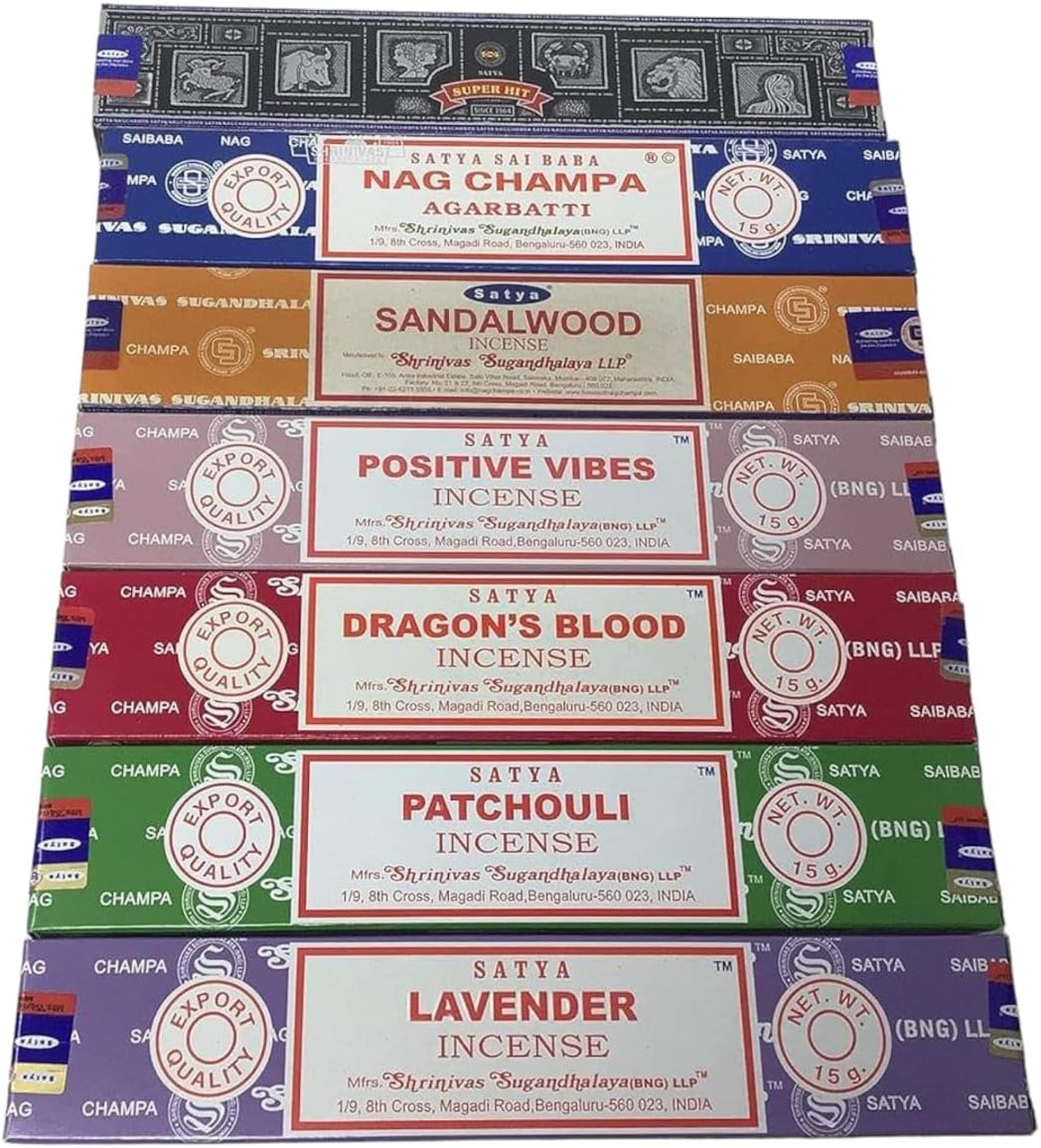 Satya Premium Mix Assorted Incense Sticks Set of 12 Pack | for Meditation, Aromatherapy, Healing, Yoga, Positivity and Relaxation | 180 Sticks (12Packs X 15Sticks)