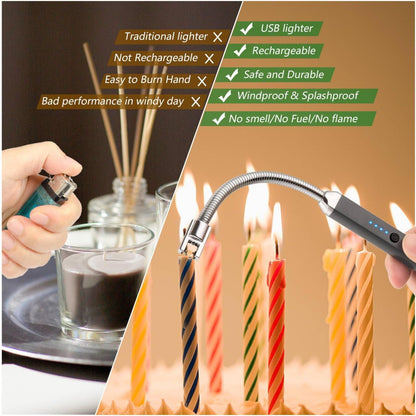 MEIRUBY Electric Candle Lighter - Stocking Stuffers for Adults Women Men Wife Nana, USB Arc Rechargeable Windproof Long Lighter for Candle, Birthday for Women Men Mom Wife Sister Nana