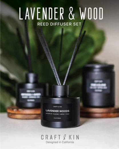Craft & Kin Reed Diffuser Set Santal Woods, Reed Diffusers for Home, Fragrance Diffuser Sticks, Oil Diffuser Sticks, Oil Diffuser with Sticks, Reed Diffuser for Men | Christmas Reed Diffuser