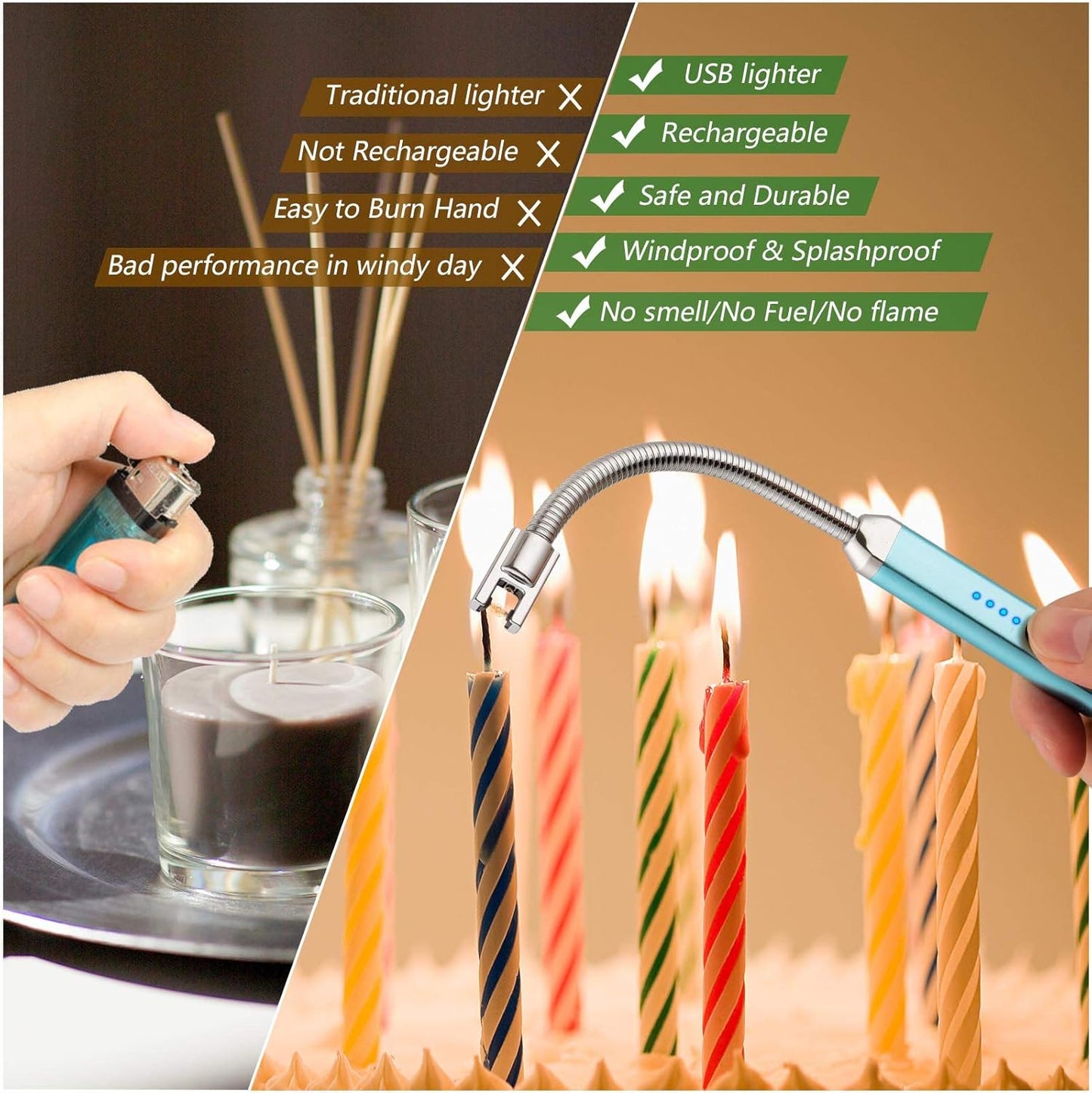 MEIRUBY Electric Candle Lighter - Stocking Stuffers for Adults Women Men Wife Nana, USB Arc Rechargeable Windproof Long Lighter for Candle, Birthday for Women Men Mom Wife Sister Nana