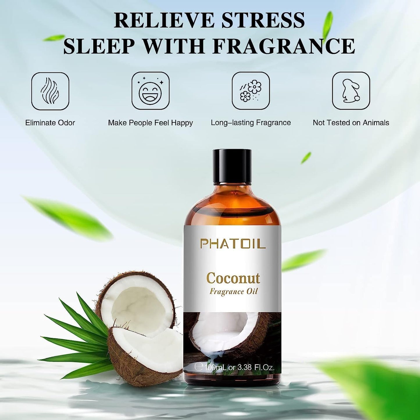 PHATOIL 3.38 FL.OZ Coconut & Vanilla Fragrance Oils for Aromatherapy, Essential Oils for Diffusers for Home, Perfect for Diffuser, Yoga, DIY Candle and Soap Making - 100ml