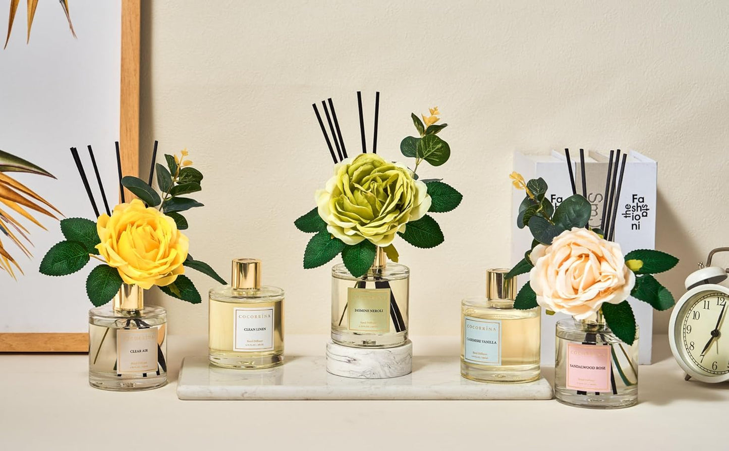 COCORRÍNA Reed Diffuser Set, Clean Linen Scented Diffuser with Sticks Home Fragrance Reed Diffuser for Bathroom Shelf Decor
