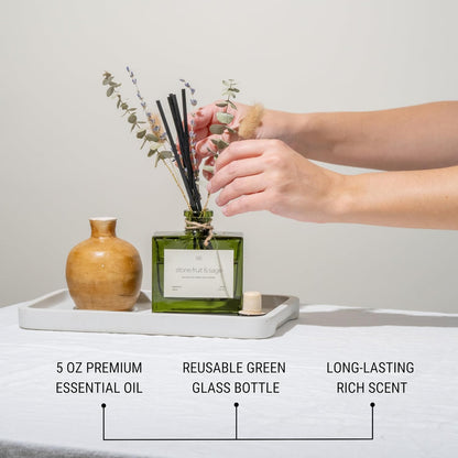 Craft & Kin Reed Diffuser Set with Dried Flowers, 5 oz Santal Woods Scented Reed Diffuser with Sticks