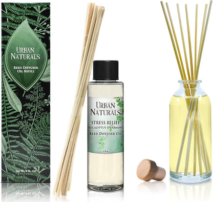 Urban Naturals Eucalyptus &amp; Sage Oil Reed Diffuser Refill | Eucalyptus, Sage, Mint, Lime and Cedarwood| Includes a Free Set of Reed Sticks! 4 oz