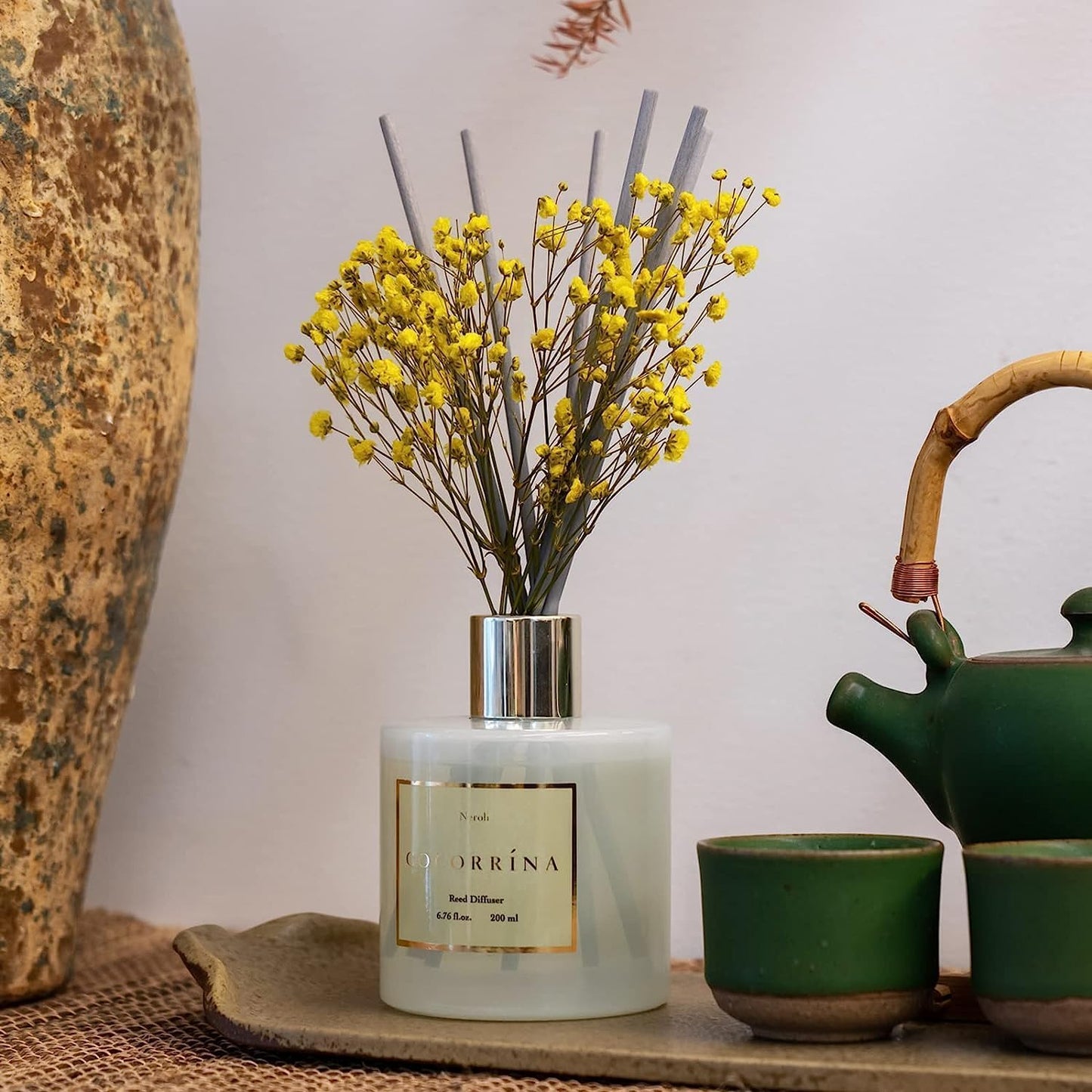 COCORRÍNA Reed Diffuser Set, Clean Linen Scented Diffuser with Sticks Home Fragrance Reed Diffuser for Bathroom Shelf Decor