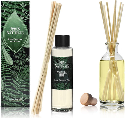 Urban Naturals Eucalyptus &amp; Sage Oil Reed Diffuser Refill | Eucalyptus, Sage, Mint, Lime and Cedarwood| Includes a Free Set of Reed Sticks! 4 oz