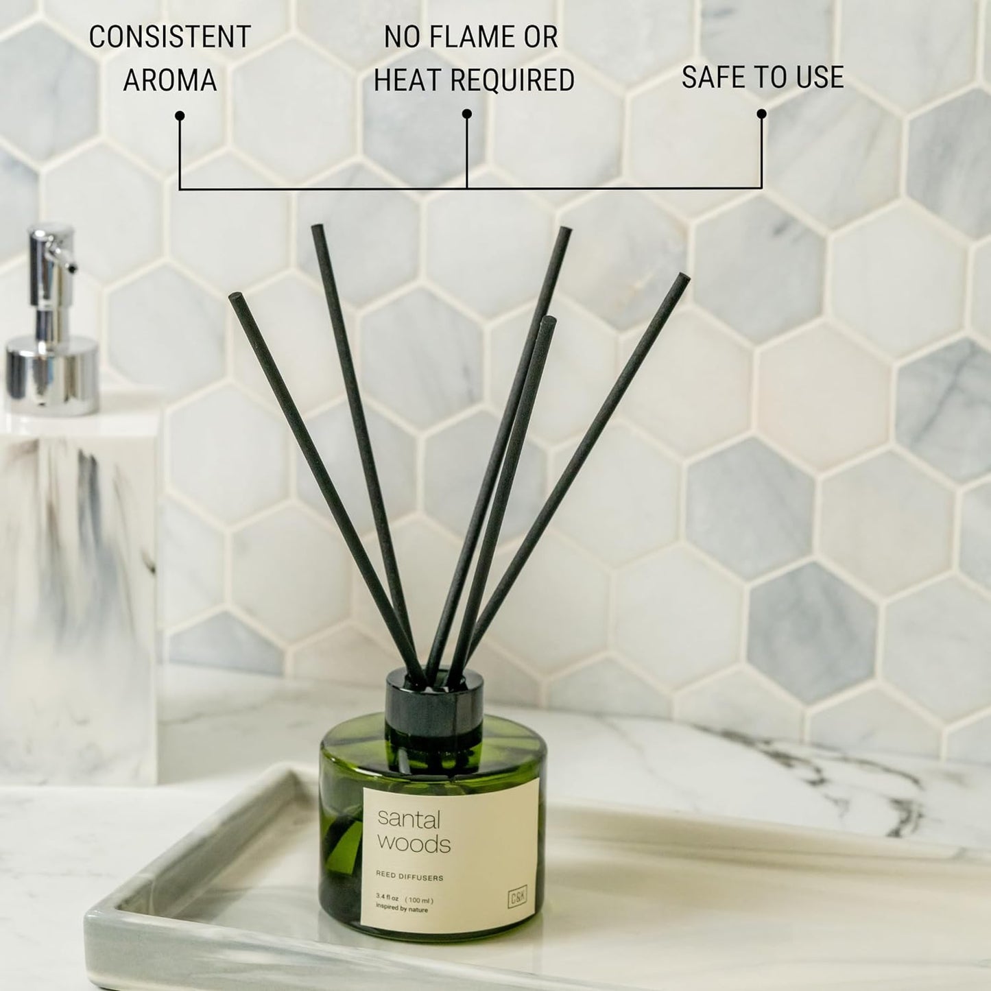 Craft & Kin Reed Diffuser Set Santal Woods, Reed Diffusers for Home, Fragrance Diffuser Sticks, Oil Diffuser Sticks, Oil Diffuser with Sticks, Reed Diffuser for Men | Christmas Reed Diffuser
