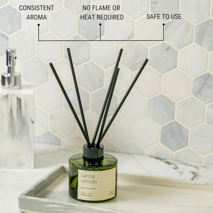 Craft & Kin Reed Diffuser Set Santal Woods, Reed Diffusers for Home, Fragrance Diffuser Sticks, Oil Diffuser Sticks, Oil Diffuser with Sticks, Reed Diffuser for Men | Christmas Reed Diffuser