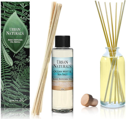 Urban Naturals Eucalyptus &amp; Sage Oil Reed Diffuser Refill | Eucalyptus, Sage, Mint, Lime and Cedarwood| Includes a Free Set of Reed Sticks! 4 oz