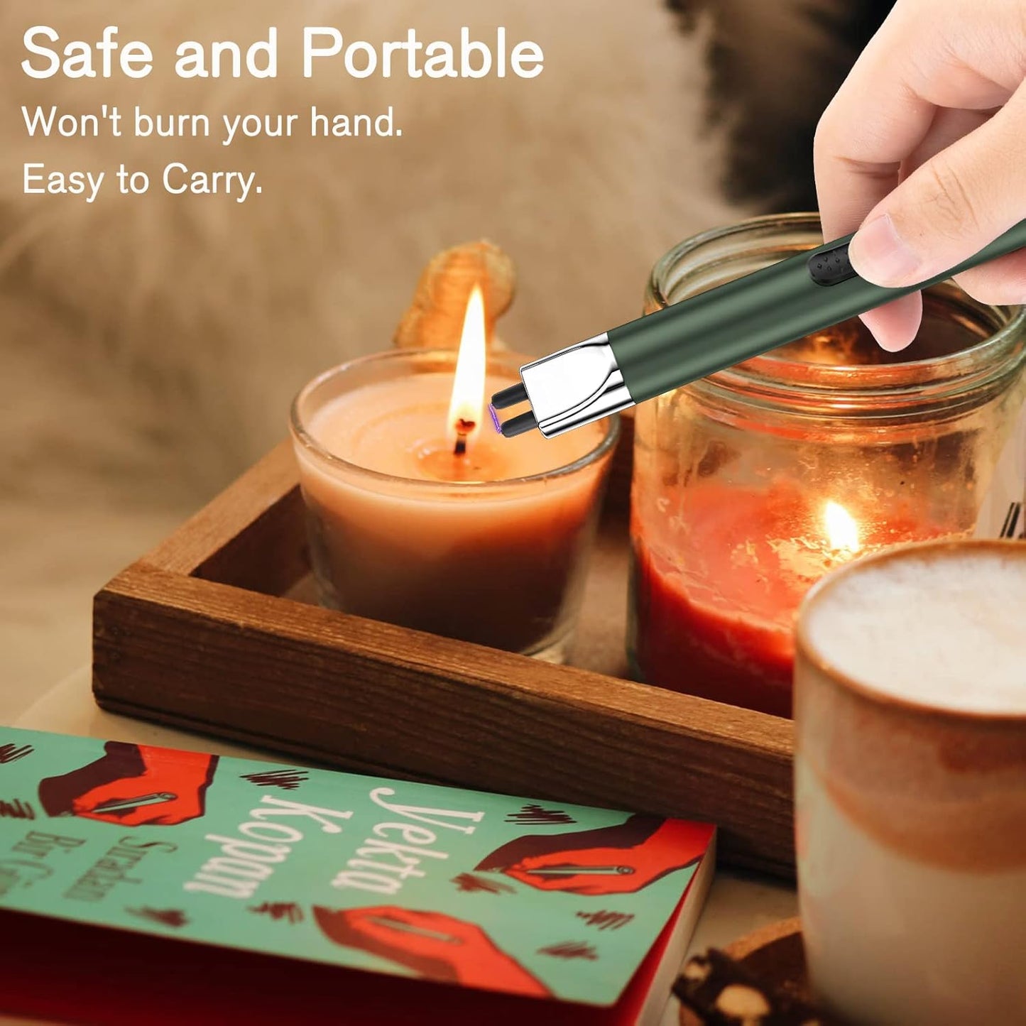 REIDEA Lighter Electric for Candle S4 Pro USB Rechargeable Safety Lock with LED Battery Indicator Flameless Windproof Arc Plasma Lighter for Candle, Fireworks (Champagne Gold)