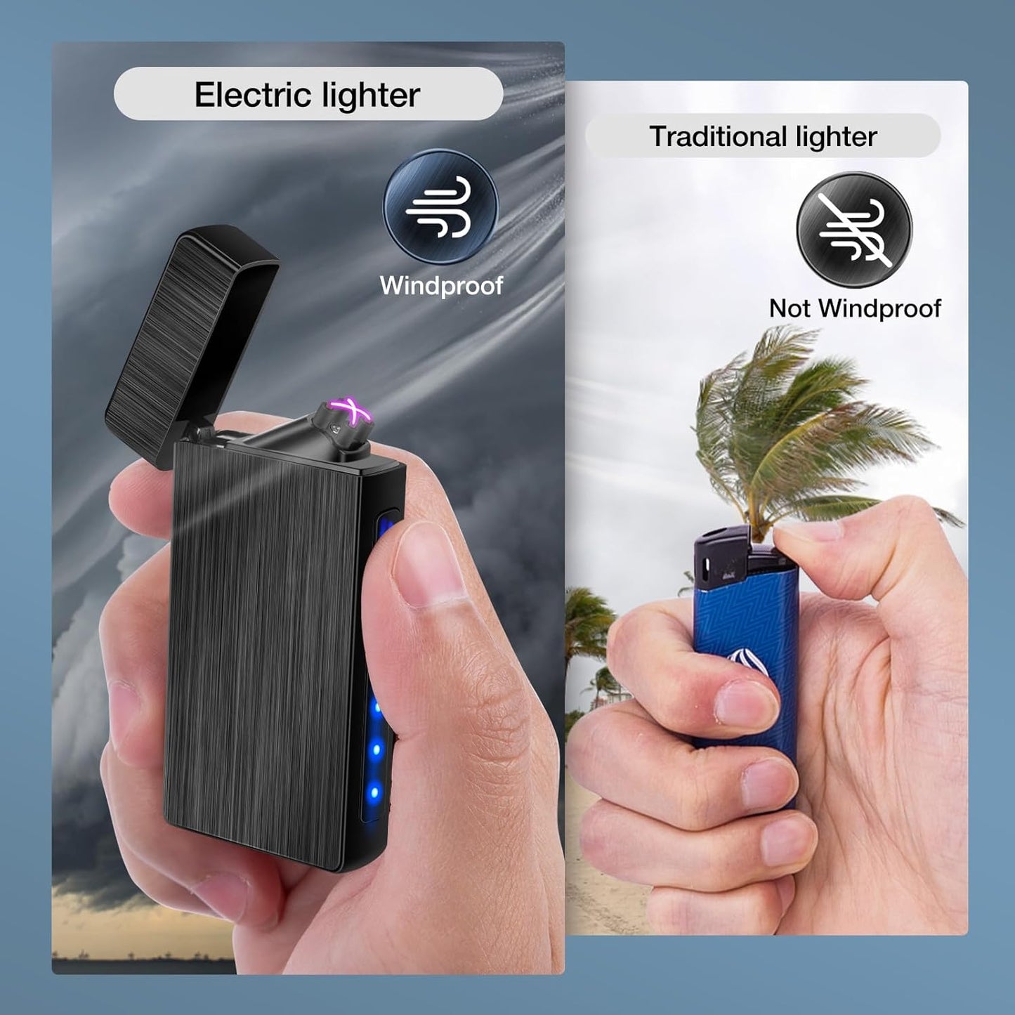 LcFun Electric USB Rechargeable Lighter, Windproof Plasma Dual Arc Lighter, Electronic Flameless Cool Lighters Gifts for Men Fathers Husband (Gold Dragon)