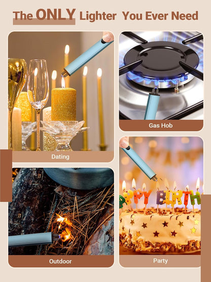 Candle Lighter Stocking Stuffers for Women Men, Electric Candle Lighter USB Rechargeable Graduation Gifts for Him Wife Grandma Girlfriend Safety Lock Long Lighters for Grill Home Kitchen BBQ Camping