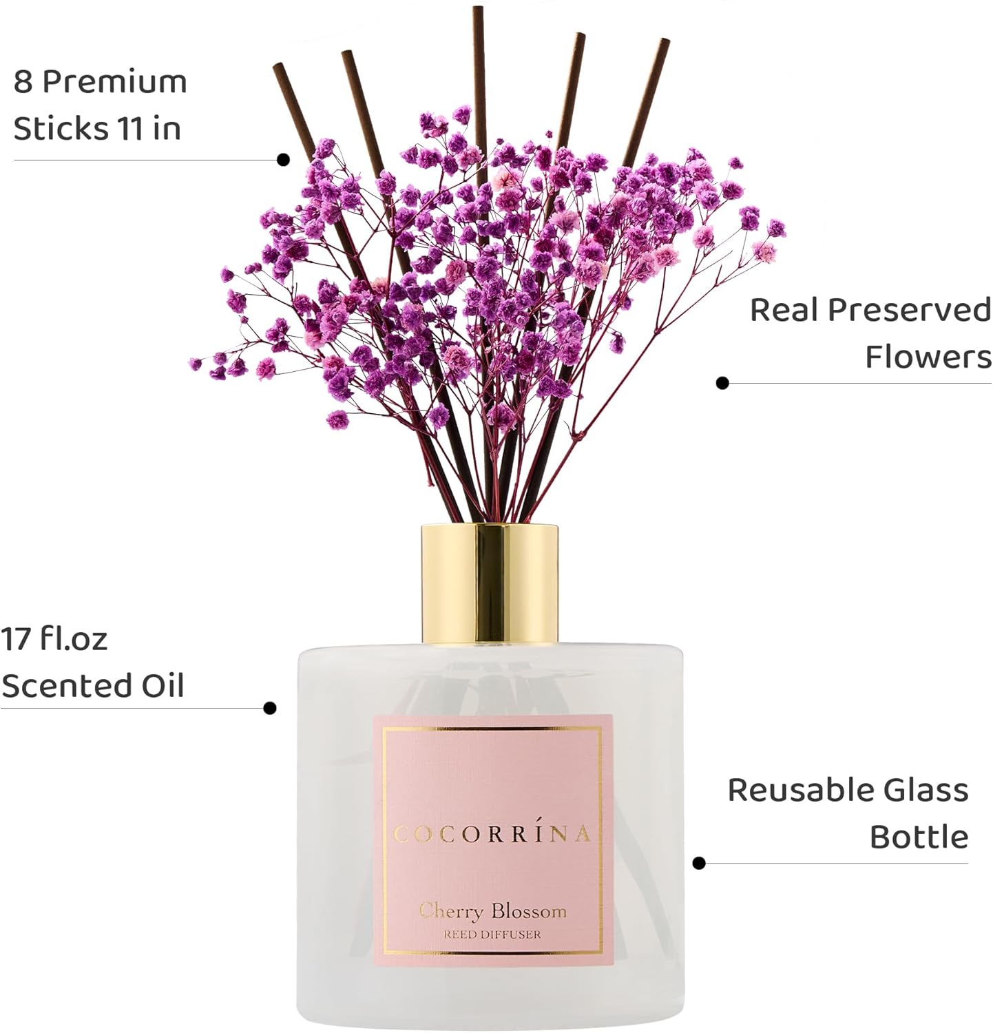 COCORRÍNA Reed Diffuser Set, Clean Linen Scented Diffuser with Sticks Home Fragrance Reed Diffuser for Bathroom Shelf Decor