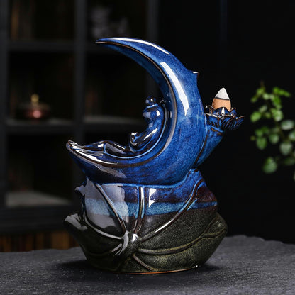 ChangWanna Frog Incense Stick Holder - Ceramic Insence Burner Ash Catcher, Insense Stand with 45 Sandalwood Sticks, Ornament for Aromatherapy/Yoga/Meditation/Home Living Room Office Decor