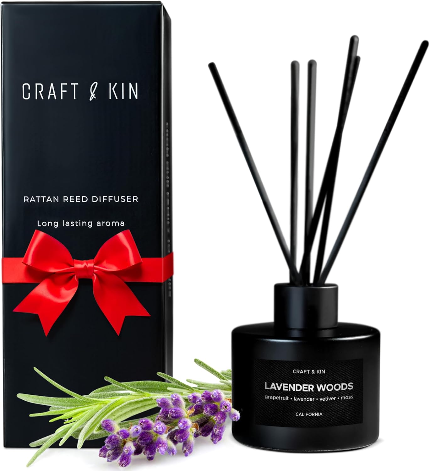 Craft & Kin Reed Diffuser Set Santal Woods, Reed Diffusers for Home, Fragrance Diffuser Sticks, Oil Diffuser Sticks, Oil Diffuser with Sticks, Reed Diffuser for Men | Christmas Reed Diffuser