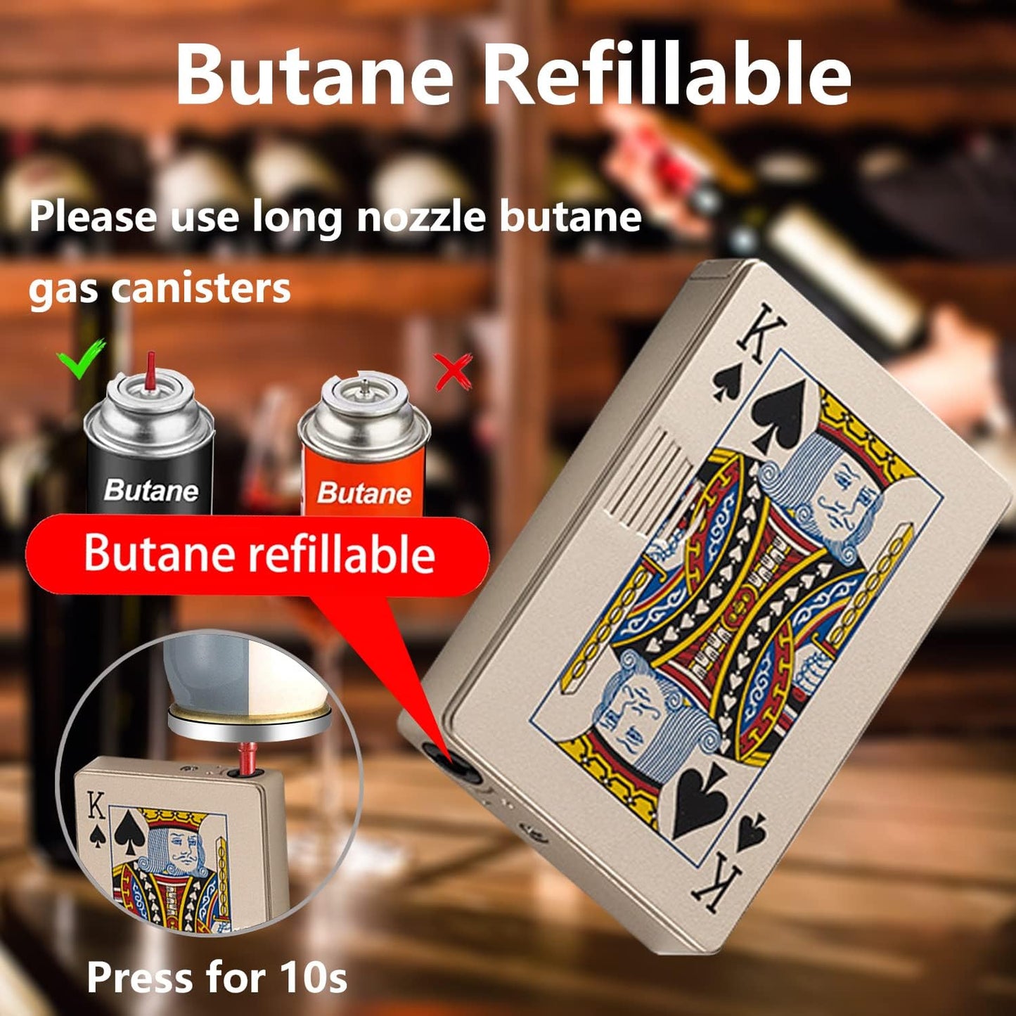 Jet Torch Lighter, Green Flame Ace Card Lighter, Refillable Butane Lighter, Ace of Spades Cool Lighter Windproof Poker Design, Gift for Men/Women