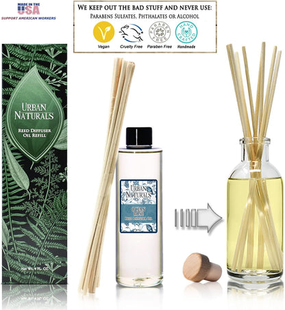 Urban Naturals Eucalyptus &amp; Sage Oil Reed Diffuser Refill | Eucalyptus, Sage, Mint, Lime and Cedarwood| Includes a Free Set of Reed Sticks! 4 oz