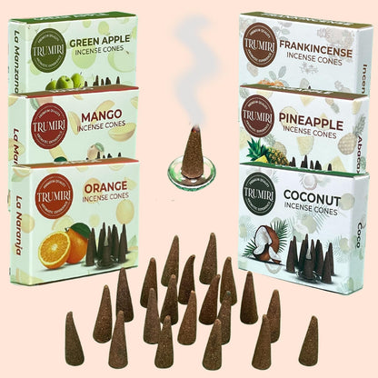 Trumiri Woody Incense Cones - Variety Pack - Total 60 Cone Incense (6 Scents x 10 Conos) - White Sage, Palo Santo, Dragons Blood, Sandalwood - Inscents-Cones Scented - Insense Cones - Incent Cone