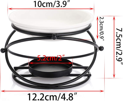 JuxYes European Metal Oil Burner Wax Warmer, Delicate Romantic Ceramic Tealight Candle Holder Oil Burner, Fragrance Warmer Aromatherapy Wax Candle Tart Burner Warmer Diffuser for Home Bedroom Décor