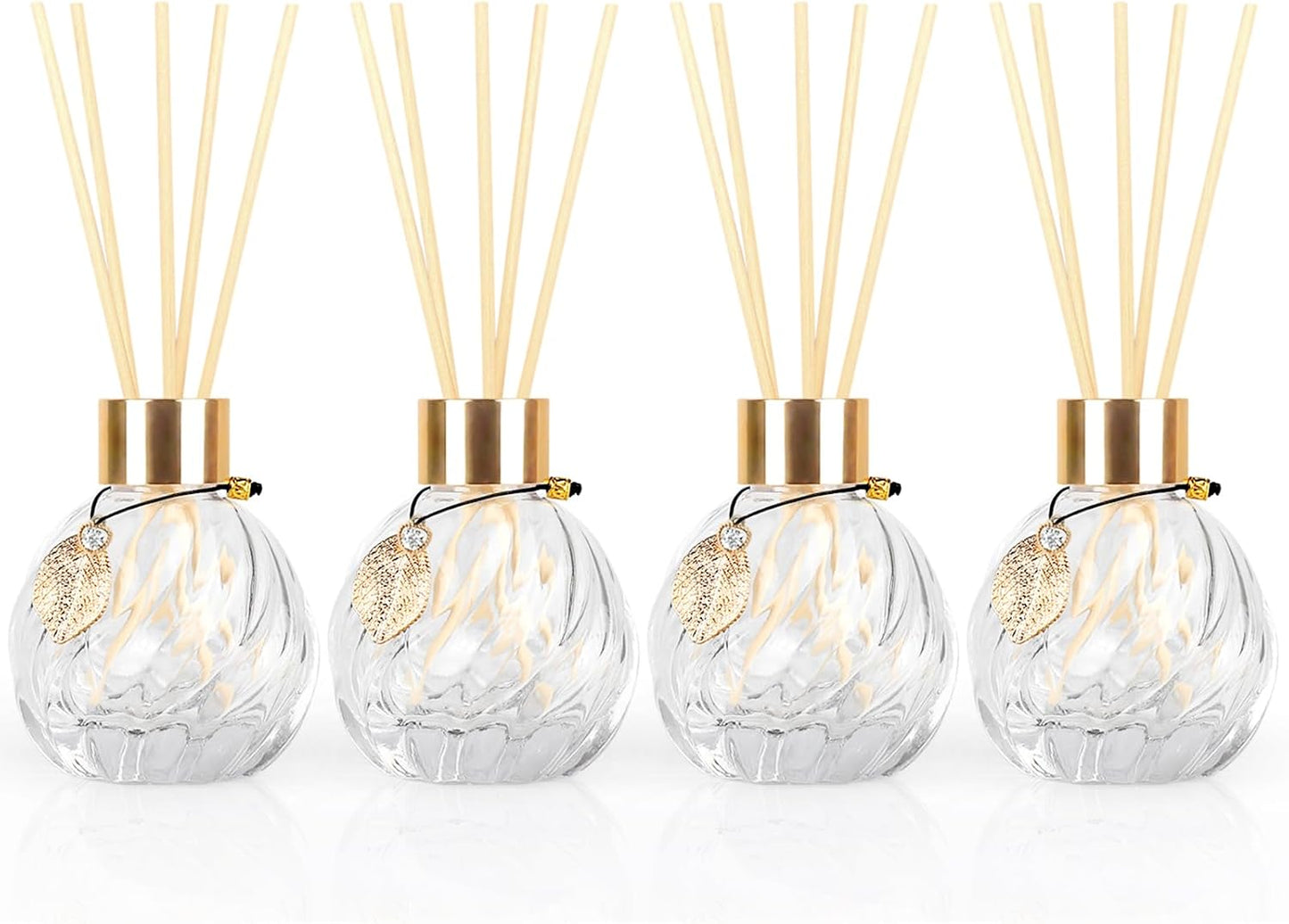 Trifolic Reed Diffuser Set with Metal Golden Decoration, 3.5-4.2oz Empty Reed Diffuser Bottles with 20Pcs Reed Diffuser Sticks, Unique Design Bottles for Home and Office