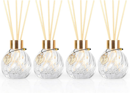 Trifolic Reed Diffuser Set with Metal Golden Decoration, 3.5-4.2oz Empty Reed Diffuser Bottles with 20Pcs Reed Diffuser Sticks, Unique Design Bottles for Home and Office