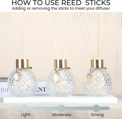 Trifolic Reed Diffuser Set with Metal Golden Decoration, 3.5-4.2oz Empty Reed Diffuser Bottles with 20Pcs Reed Diffuser Sticks, Unique Design Bottles for Home and Office