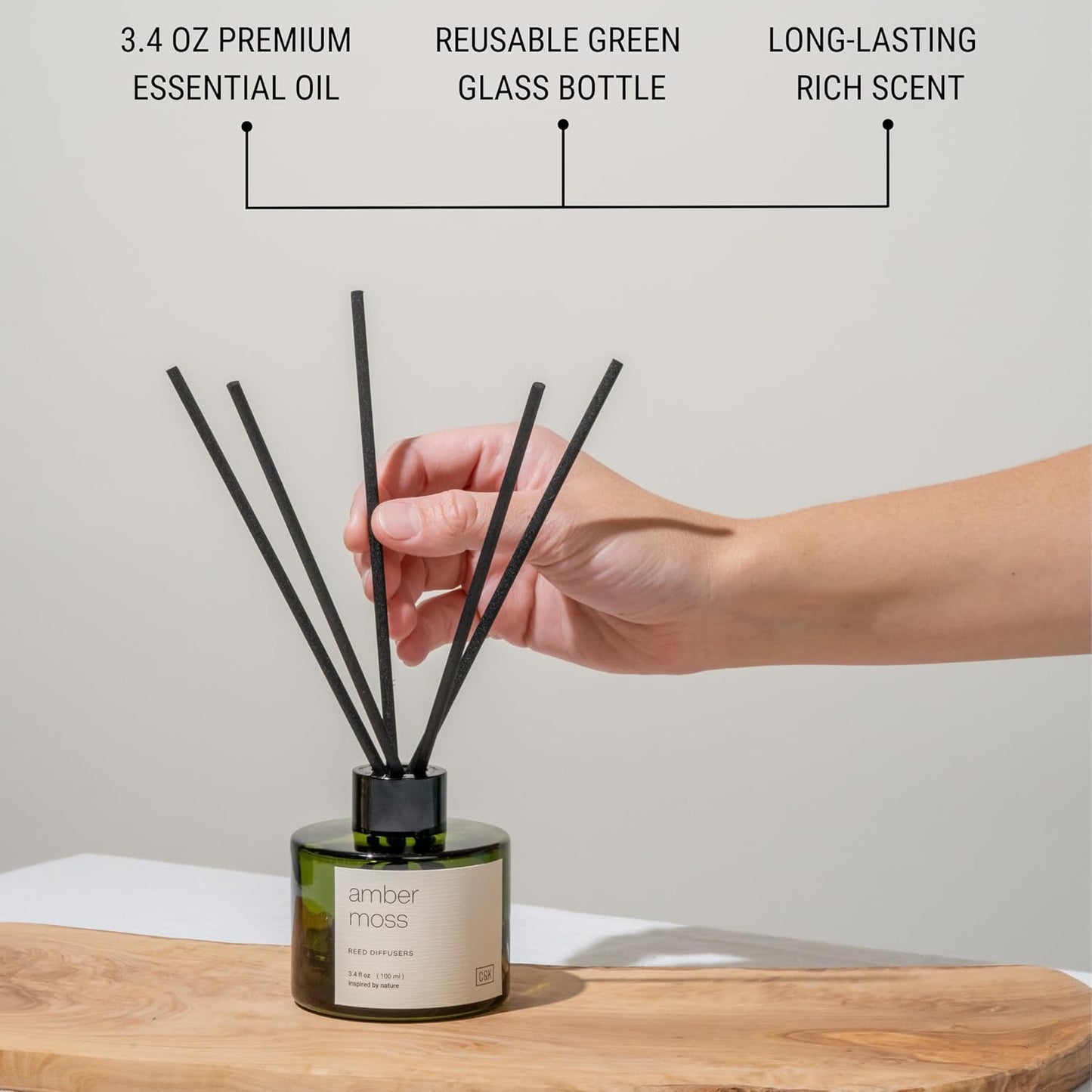 Craft & Kin Reed Diffuser Set Santal Woods, Reed Diffusers for Home, Fragrance Diffuser Sticks, Oil Diffuser Sticks, Oil Diffuser with Sticks, Reed Diffuser for Men | Christmas Reed Diffuser