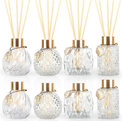 Trifolic Reed Diffuser Set with Metal Golden Decoration, 3.5-4.2oz Empty Reed Diffuser Bottles with 20Pcs Reed Diffuser Sticks, Unique Design Bottles for Home and Office