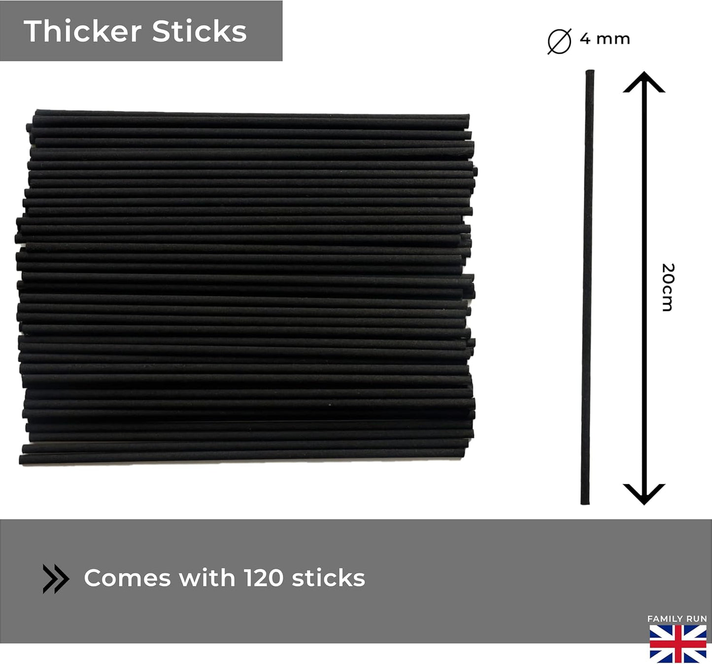 Ziffs Home® 120pcs Black Fibre Reed Diffuser Sticks - 20cm/7.87in x 4mm/0.16in - Thick Diffuser Reeds Sticks - Diffuser Sticks for Diffuser Oils Fragrance Refill - Fibre Reeds for Diffusers
