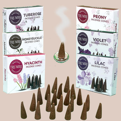 Trumiri Woody Incense Cones - Variety Pack - Total 60 Cone Incense (6 Scents x 10 Conos) - White Sage, Palo Santo, Dragons Blood, Sandalwood - Inscents-Cones Scented - Insense Cones - Incent Cone