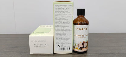 PHATOIL 3.38 FL.OZ Coconut & Vanilla Fragrance Oils for Aromatherapy, Essential Oils for Diffusers for Home, Perfect for Diffuser, Yoga, DIY Candle and Soap Making - 100ml