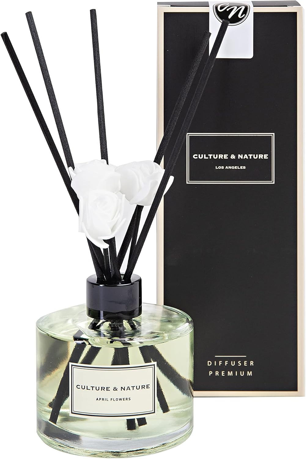 CULTURE & NATURE Reed Diffuser Set 6.7oz (200ml) Clean Cotton Scented Diffuser with Sticks Home Fragrance Reed Diffuser for Bathroom Shelf Decor