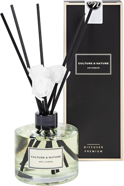 CULTURE & NATURE Reed Diffuser Set 6.7oz (200ml) Clean Cotton Scented Diffuser with Sticks Home Fragrance Reed Diffuser for Bathroom Shelf Decor