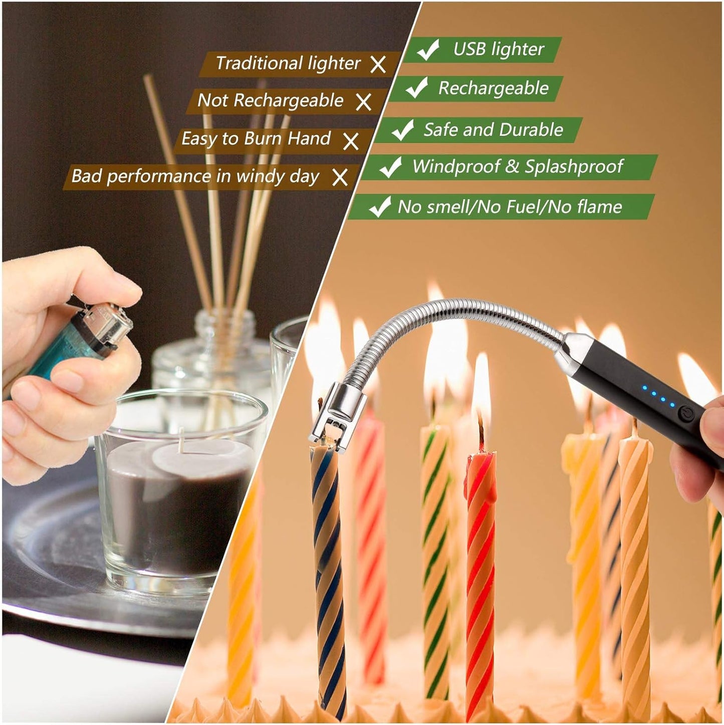 MEIRUBY Electric Candle Lighter - Stocking Stuffers for Adults Women Men Wife Nana, USB Arc Rechargeable Windproof Long Lighter for Candle, Birthday for Women Men Mom Wife Sister Nana