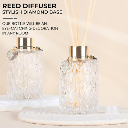 Trifolic Reed Diffuser Set with Metal Golden Decoration, 3.5-4.2oz Empty Reed Diffuser Bottles with 20Pcs Reed Diffuser Sticks, Unique Design Bottles for Home and Office